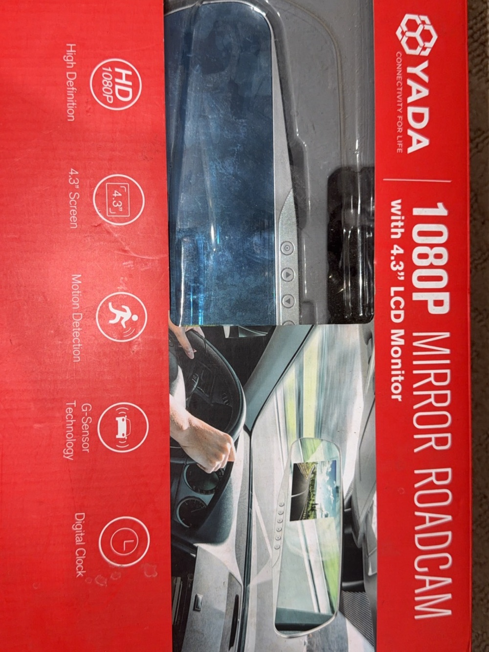 Yada 1080P Mirror Roadcam with 4.3" LCD Monitor - Black